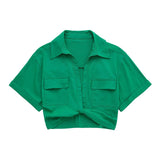 Summer 2025 Color Elastic New Women's Knot Short Shirt Linen Blend