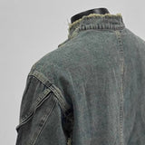 Vintage Deconstruction Of Hairside Fashion Denim Jacket Men Street Zipper Locomotive Jacket Short Tuxedo