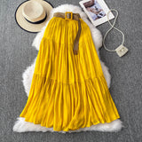 White Half-Dress Women's Dress 2025 Summer Small Medium Long Leisure High-Rise Thin Thong Ponve Cake Skirt
