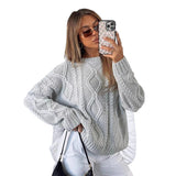 Women's Dress 2025 Knitted Women's Oversized Thick Knit Round Sweater Casual