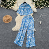 Salt-Lineed Light Style Suit Women's Fashion With Loose Short Print Shirt + High Waist Display Thin Leg Slacks