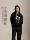 2025 Women's Embroidered Cartoon Bear Doll Long-Sleeved Collar Knitted Sweater