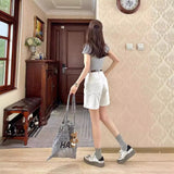 White High-Waisted Broad-Legged Denim Shorts Women's Summer Narrow Version Of Small Straight-Tipped Trousers To Make Old Thin Five-Point Pants