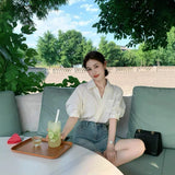 White V-Neck Short-Sleeved Shirt Women Thin Summer Professional Sister Shirt Small French Temperament Shirt
