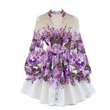 Congyuan Elegant V-Neck Single-Drace Printed Dress Women To Collect Waist Thin A-Word Short Dress 2025 Spring Dress