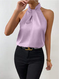 Women's Clothing 2025 Summer New Color Clove Hanging Neck Sleeveless Vest Ribbon Simulation Silk Top