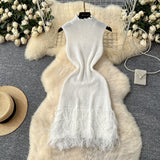 Simple Design Sleeveless Knitted Dress Women's Summer Hair-Throw Slimming Pure Hot Girl Short Skirt