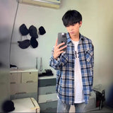 Autumn Blue Check-Shirt Loose Tide Brand Loose Couple Casual Long-Sleeved Plaid Shirt Jacket Men