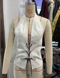 Sexy Hottie Low-Broth Open Shirt Solid Color Hanging Neck With Pu Skin Small Vest Woman
