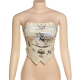 2025 Summer Fashion Trend Women's New Word Shoulder Repair Strap Strapped Back Print Set Small Vest