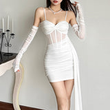 Fashion 2025 Autumn And Winter New Women's Dress French Hottie Sexy Sling Mesh Splicing Perspective Waist Dress