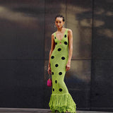 2025 Summer New Women's Personality Round Dot Knitted Long Tweed Sling Dress Woman