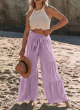 Women's Fashion Temperament Strap Spliced High-Waisted Folds Broad Leggings Casual Loose Trousers