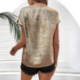 New Lace V-Neck T-Shirt With Vertebry Loose Short-Sleeved Topess Commuting Style Women's Clothing
