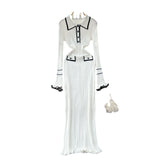 Autumn French Elegant Little Fragrant Knitted Dress Dress Women Fashion Collar Long Sleeve Slim Slime