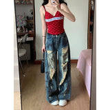 Tall Retro Hottie Languid Wind Ripped Jeans Women Summer Design Feel To Do Old Dirty Tug Trousers