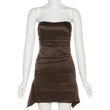 2025 Summer New Women's Fashion Pure Color Sexy Folding Waist Dress Slim Skinny Chest Dress