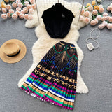 Vintage Elegant Style Suit Women's Summer High-End Design Sense Niche Sleeveless Shirt Top + Two-Piece Dress