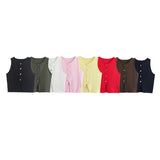 Summer Women's New Fashion Pure Color Round Neck Loose Casual Flat Needle Sleeveless Short Top