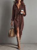 2025 Women's Elegant Workwear Style Pocket Button Velvet Shirt Dress Dress