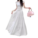 Large-Size White Half-Dress Women's A-Shaped Skirt In The Long Umbrella Skirt Autumn Small Tall Waist Thin Skirt