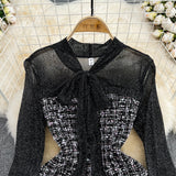 Elegant Lady Little Fragrant Temperament Fluttering Lead To The Acceptance Of Waist Thin A Word Lotus Leaf Side Coarse Dress Autumn