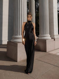 2025 Summer New Women's Pure Color Tie With Waist Temperament Fashion Dress Dress