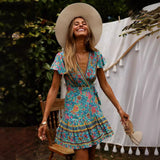 2025 New Summer V-Neck Sexy Bohemian Print Dress Skirt Women's Dress