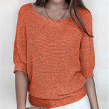 Spring New Solid Color Round Knit Shirt Women Commuting Elegant Seven-Sleeve Top Air-Conditioning Shirt
