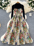Court Retro Jed Flower Embroidery Sling Dress Women's Bottom Knitting Shirt 2025 Autumn And Winter French Style