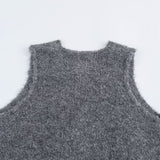 Round Collar Double Zipper Knitted Vest Vest 2025 Spring Loose Short Sweater Cardigan Woman