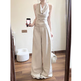 Hang Neck Collar Vest Temperament High-End Blouse Broad Leg Slack Feel To Wear Suit
