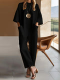 2025 Women's Collar Five-Sleeve Pocket Solid Color Long-Lens Trousers