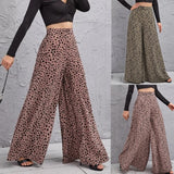 Korean Version Of 2025 New Spring And Summer Loose High-Waisted Leopard Pattern Broad Leg Trousers