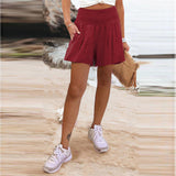 2025 Women's Hot Selling Solid Color High-Waisted Elastic Shorts Tight Waist Wide Leg Slacks