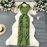 Banquet High-End High-End Light Luxury Small Frills Fold Three-Dimensional Lotus Leaf Side Of The Long Temperament Dress Woman