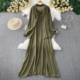 Lazy Wind Leisure Two Sets Of Women Loose Outside Thin Long-Sleeved Shirt Cover Skinny Sling Dress