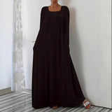 Summer New Long Dress Casual Loose Long Sleeve Solid Color Collar Dress