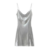 Women's Clothing 2025 Winter New Fashion Banquet Bright Metal Collar Short Sling Dress