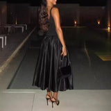 Black Spliced Vest Dress Woman 2025 New Hottie Sleeveless A-Word Swing Dress