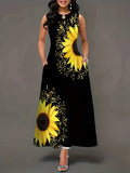 Wish Sleeveless Dress Female Positioning Print Dress Bohemian Retro Long Dress