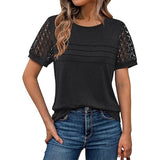 2025 New Women's Round Collar Casual T Overalls Solid Color Lace Sleeve Top