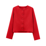 Women's Solid Color Coat 2025 Spring Commuter Leisure Buckle Dress Short Long-Sleeved Round-Neck Suit