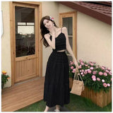 French Gentle Wind Skirt Woman's New High-Waisted Hanging Cake Skirt Temperament Long Skirt Sling Vest Set