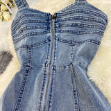 Summer New Denim Dress Suspension Back High-Waisted Zipper Repair Large-Swearing Denim Dress