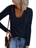2025Wish Autumn New Women's Button Vest Solid Color V-Neck Long-Sleeved T-Shirt Top