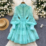 French Court Lantern Sleeve Dress Girl Spring Hook Flower Embroidery Design Famous Light Luxury Royal Sister Temperament Dress
