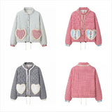 2025 Women's Autumn And Winter New Street Fashion Love Lace Splicing Lattice Cotton Coat