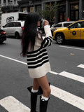 New Women's Loose Lazy Black And White Striped Sweater With Long Knitted Shirts In The Head