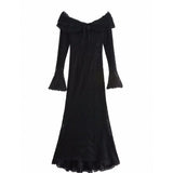 Women's Dress 2025 New Fashion Elegant Sexy One-Word Shoulder Lace Dress